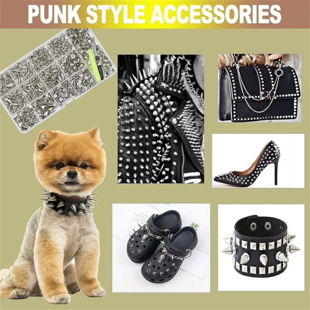 593 Sets Punk Studs and Spikes Kit, Square Pyramid & 8 Size Cone Spikes for Clothing, Leather DIY Crafts
