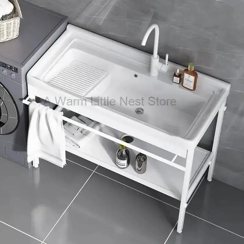 Modern Ceramic Kitchen Sinks for Courtyard Floor-standing Single Basin with Bracket Sink Light Luxury Simple Sinks for Kitchen