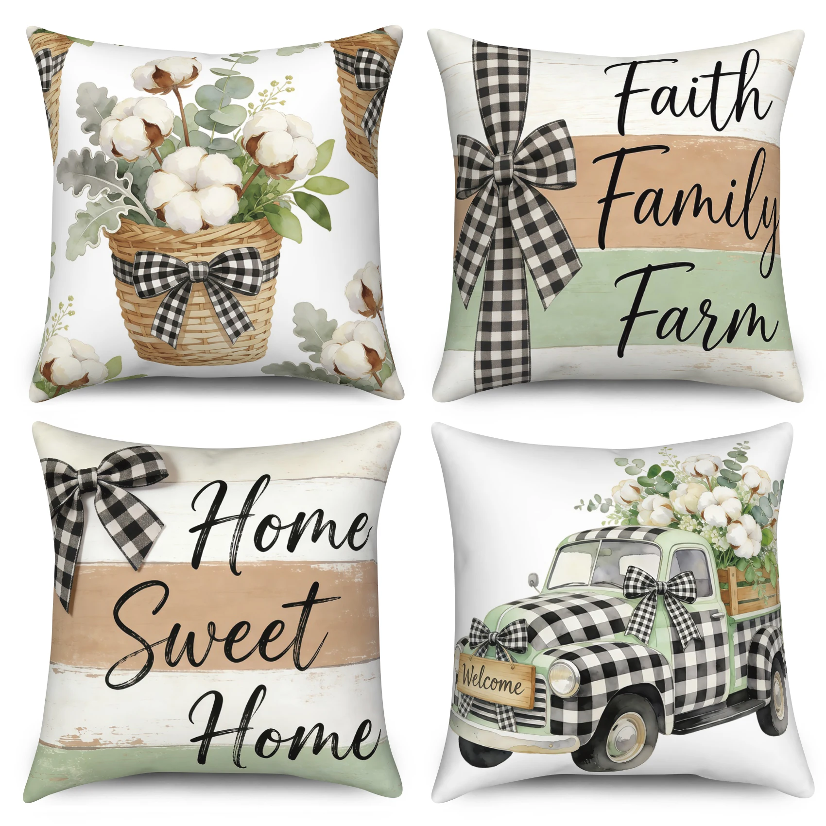 4pcs Farmhouse Throw Pillow Covers Faith Family Farm Home Sweet Home Cushion Cases Polyester Linen Fabric Material Pillowcase