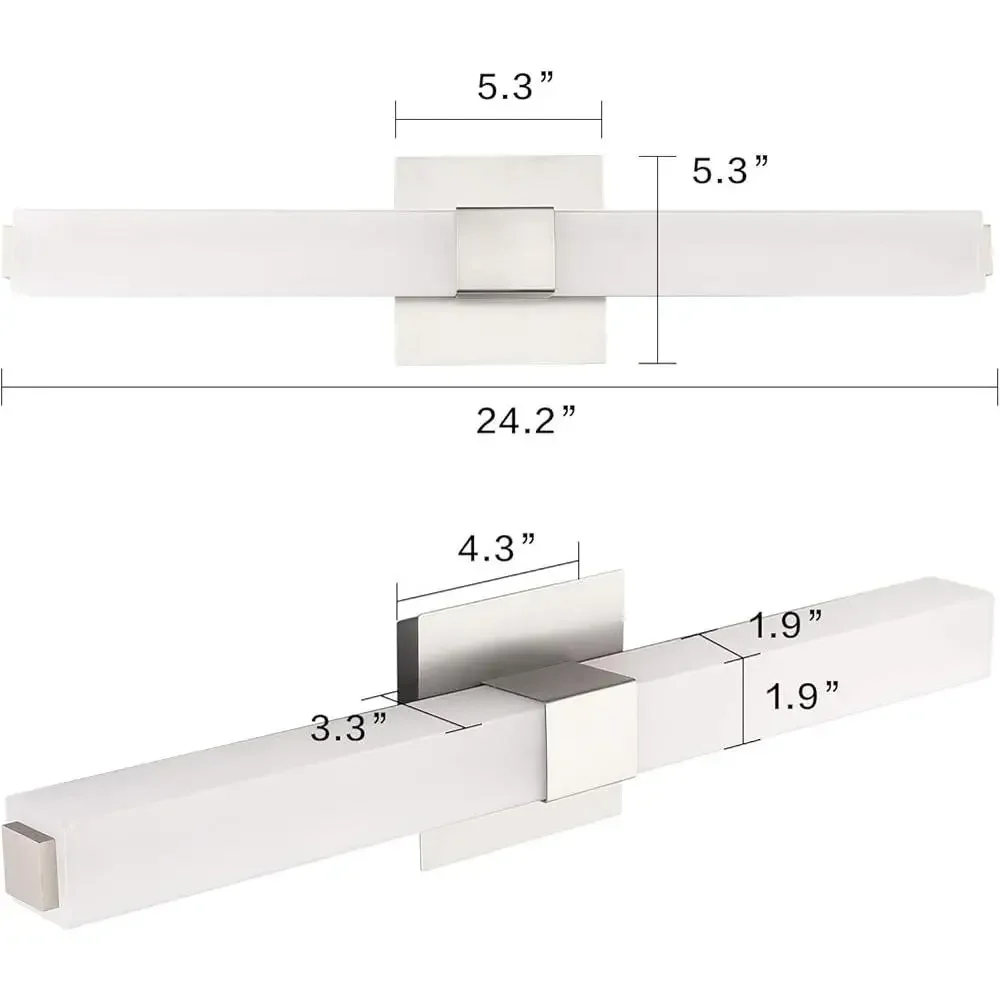 Luz LED para tocador de baño, accesorio de iluminación de montaje en pared de níquel cepillado de 24 pulgadas, diseño moderno sobre espejo, iluminación de bajo consumo