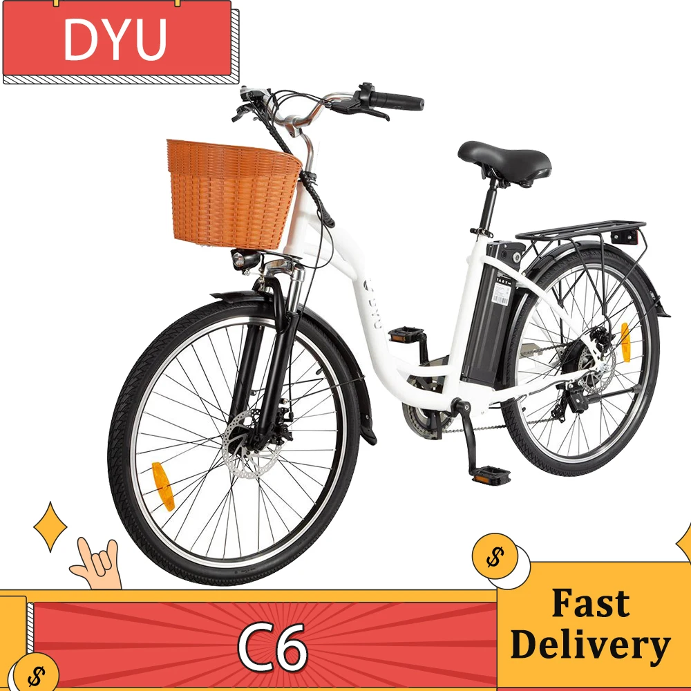 DYU C6 City Electric Bicycle 350W Motor Max Speed 25km/h 36V 12.5AH 70km Max Range Removable-battery 7-Speed Transmission E-bike