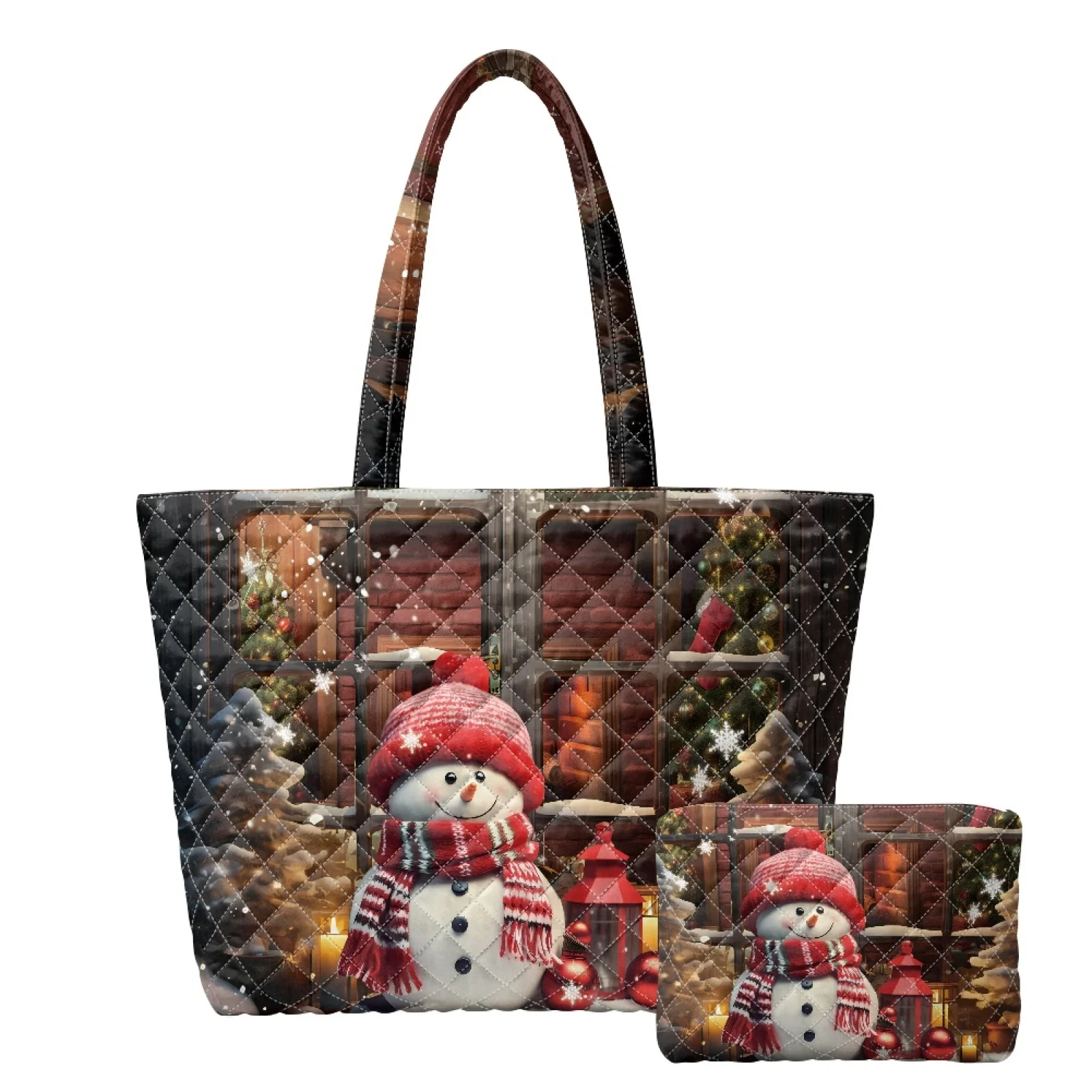 Coloranimal Snowman Set 2 Piece Quilted Tote Bag Handbag with Wallet for Casual Outings Everyday Use New Trend