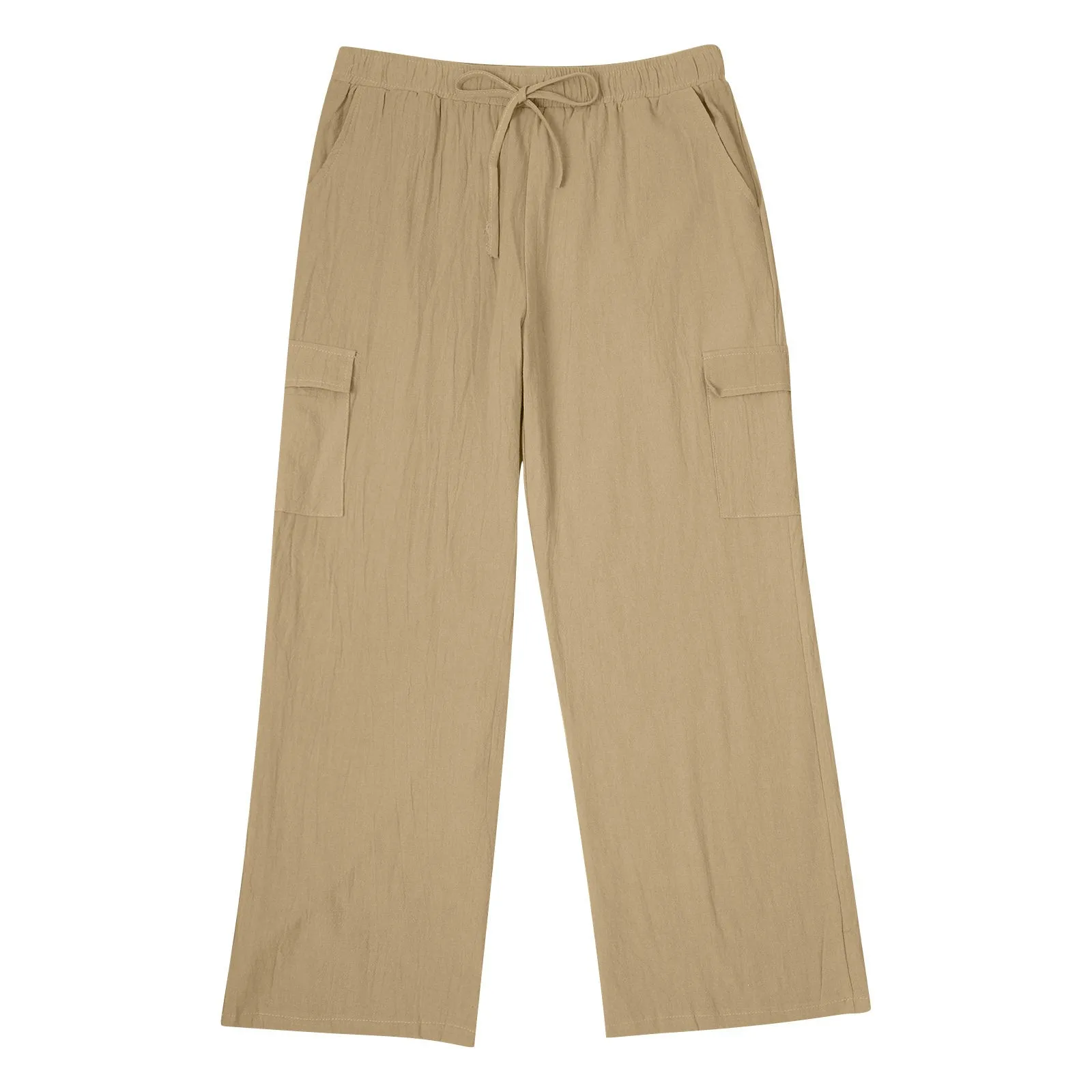 Men's Solid Color Cargo Linen Drawstring Multi Pocket Straight Tube Plain Color Comfortable Breathable Outdoor Pants Year
