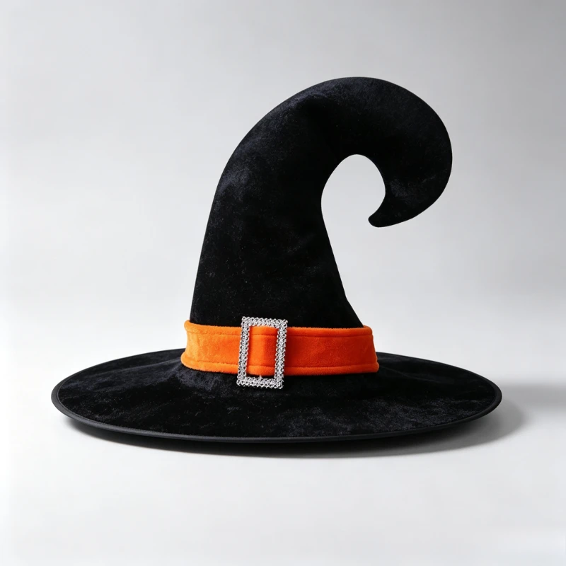 Halloween Pleated Witches Hat, Velvet Wizard Hat  Adult Kids Cosplay Party Costume Accessory Multi‑Style Elf Witch Hat