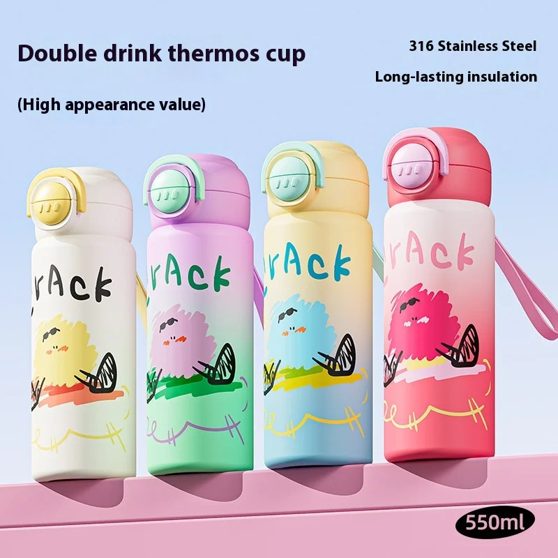 

Unbreakable 316 Stainless Steel Thermos with Lock Lid,Dual Drinking Straw & Carry Rope, BPA-Free Insulated Cup for Kids & Adults