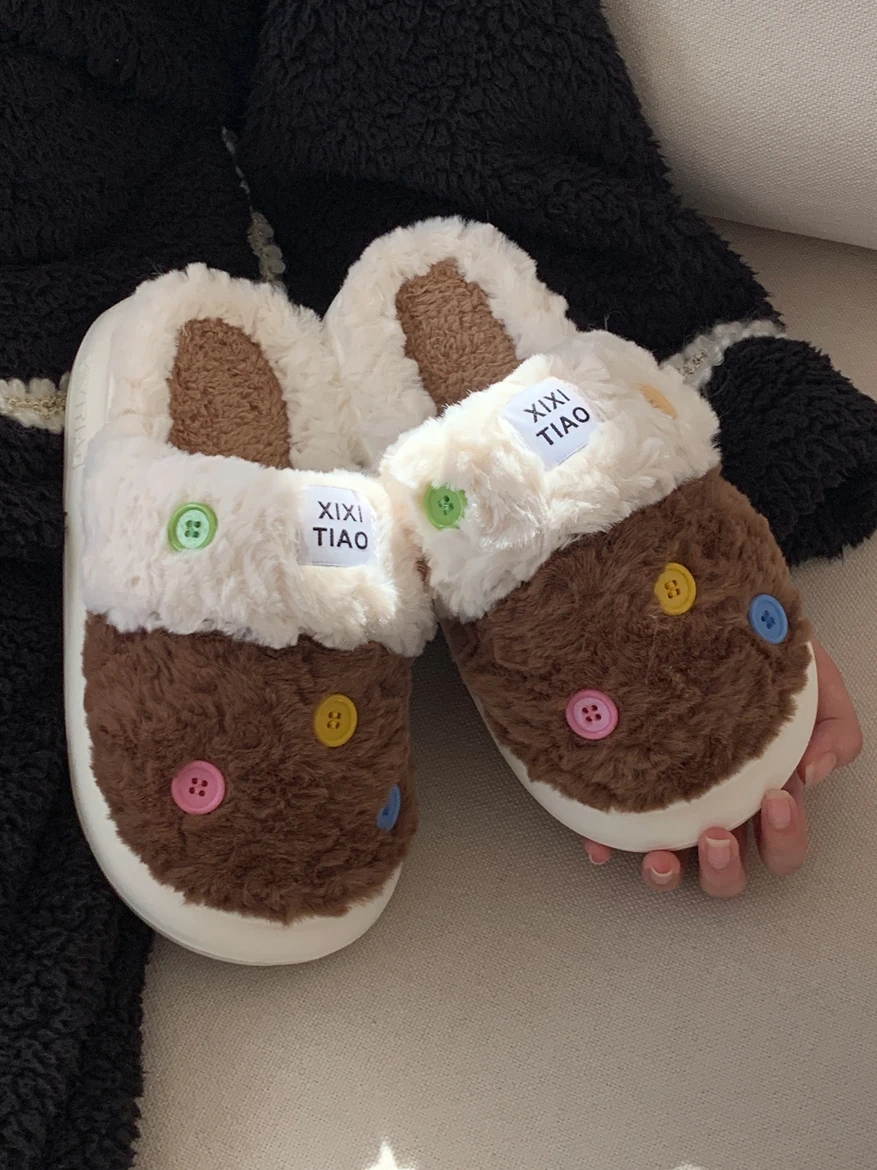 Women Home Slippers Cotton Slippers For Women's 2023 Winter Anti Slip Home Warmth And Color Blocking Plush Slipper Man