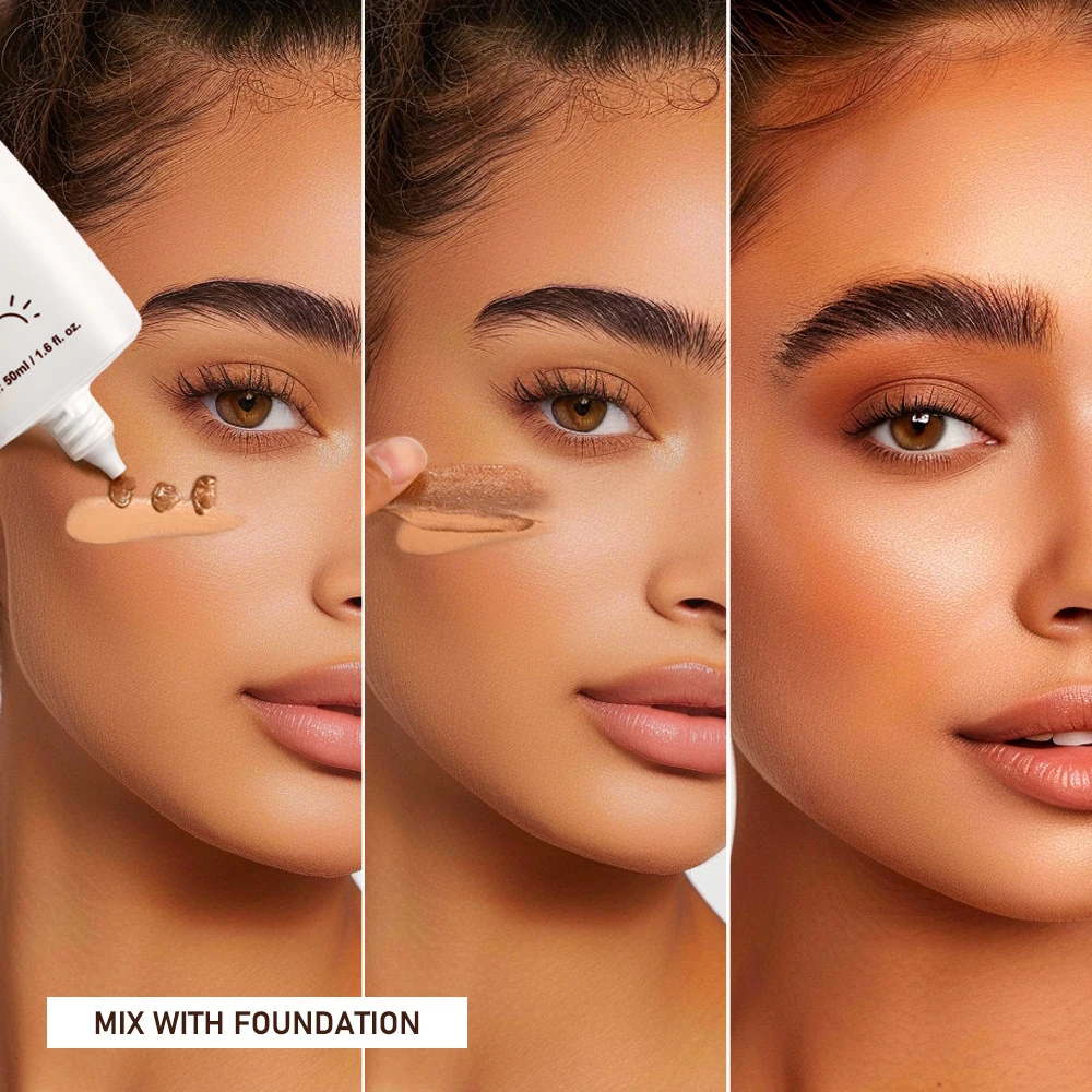 تفتيح البشرة وكونتور الوجه هايلايتر ، برونزي ، قطرات هايلايتر ، مزيج الأساس أو المرطب ، ماكياج التمهيدي