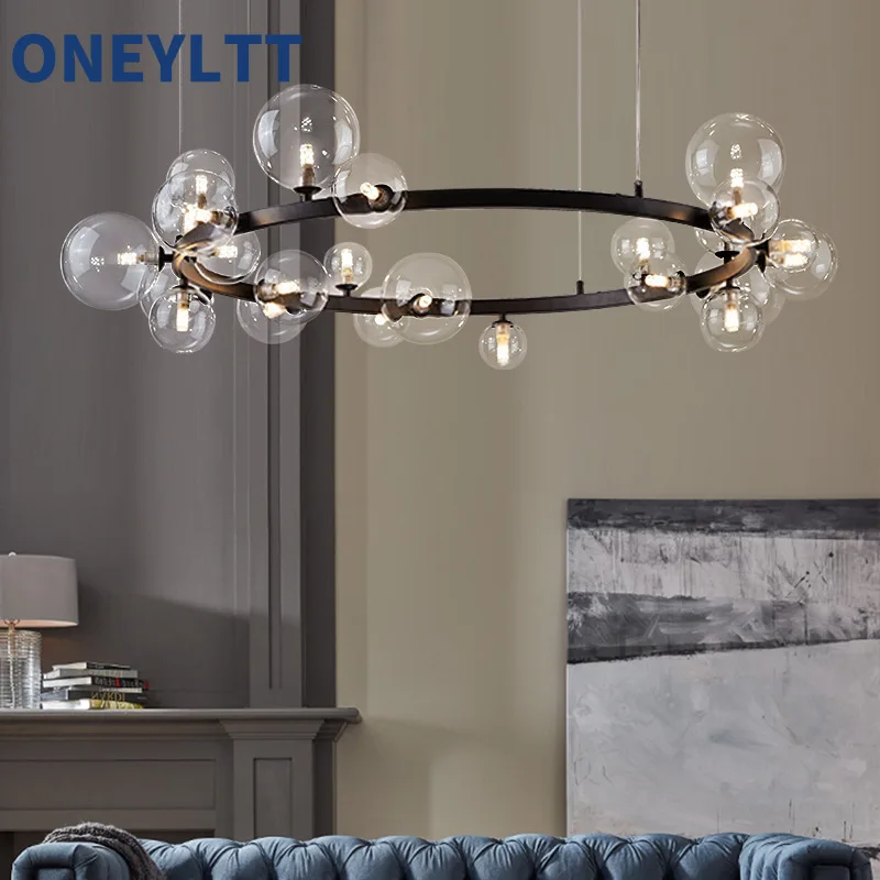 

Nordic modern minimalist living room pendant light designer's dining room bedroom light creative bubble ball wrought iron lamp