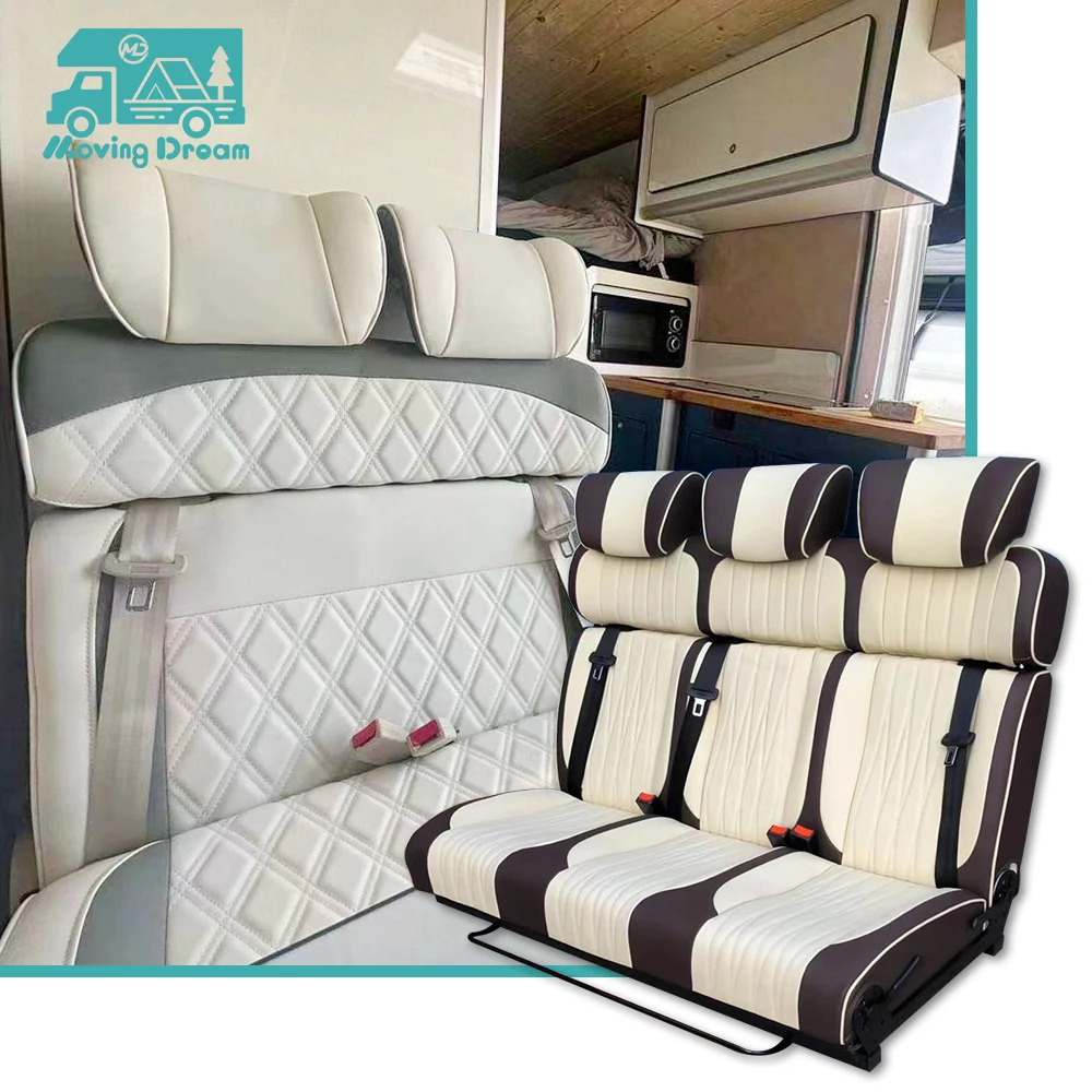 JDA Leather Adjustable Modified Folding Changeover Bed Car Triple Seats for Caravan Campervan Van MPV RV Motorhome view 4