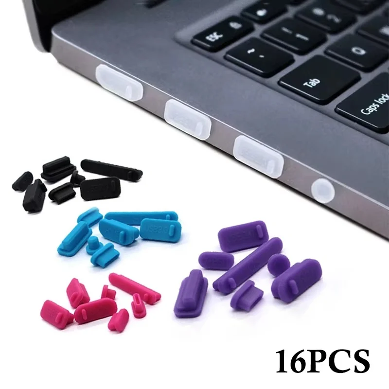 16 Peças de Protetores Universais de Silicone Antipoeira para Notebooks, Protetores de Poeira Tipo C para Laptops, Capas Impermeáveis para Interfaces de Computador