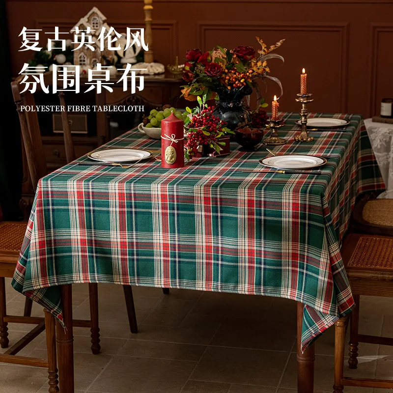 Red Grid Christmas Tablecloth  Cotton Table Cloth Vintage Dining Table Cover For kitchen dining room Party Birthday Decor