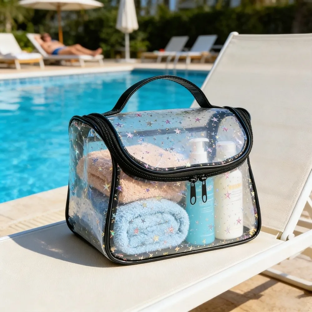Transparent Star Cosmetic Bag PVC Waterproof PVC Toiletry Bag Reinforced Handle Large Capacity Travel Cosmetic Bag For Travel