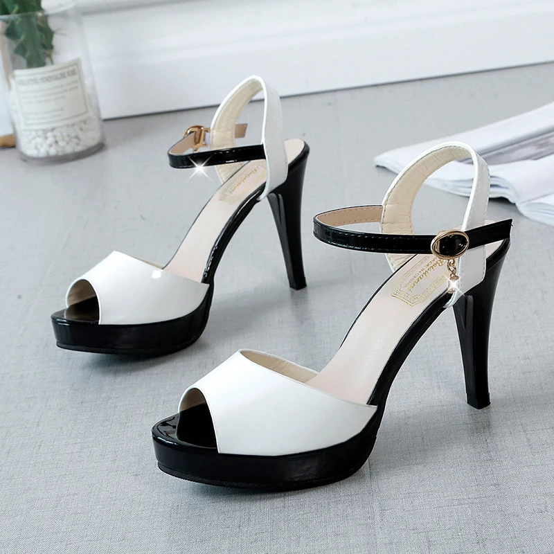 Summer New Fashion Shoes Color One-line Buckle with Fish Mouth High Heels Stiletto Waterproof Platform Sandals Women