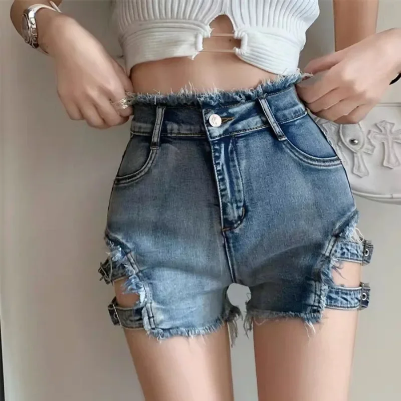 Shorts jeans feminino irregular americano sexy angustiado chique oco projetado harajuku vintage streetwear hip hop personalidade