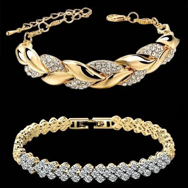 Jewelry for Women Crystal Bracelets for Women Luxury Love Braided Leaf Gold Charm Bracelet Valentines Day Gifts Pulseras Mujer