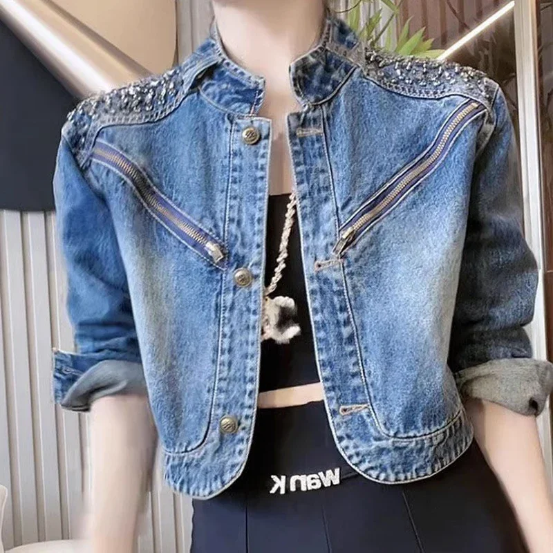 

Diamond-studded denim jacket women's early autumn new high-grade unique design fashion temperament jacket coat women