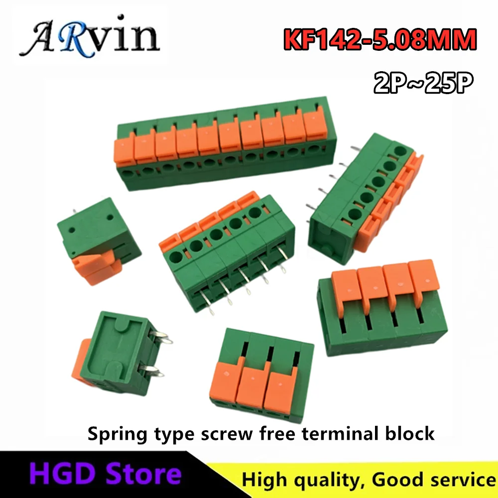 Spring Type Screw Free Terminal Block KF142R/V-5.08mm Straight Curved Needle Double Row Pin 2/3/4/5/6/10/12P-25P for Electronics