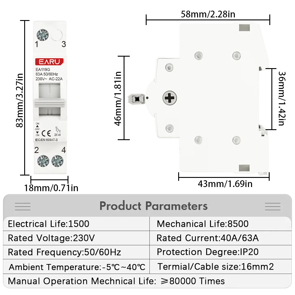 1P 40A 63A MTS Dual Power Manual Transfer Interlocking Circuit Breaker Din Rail Isolating and Disconnecting Switch Functions