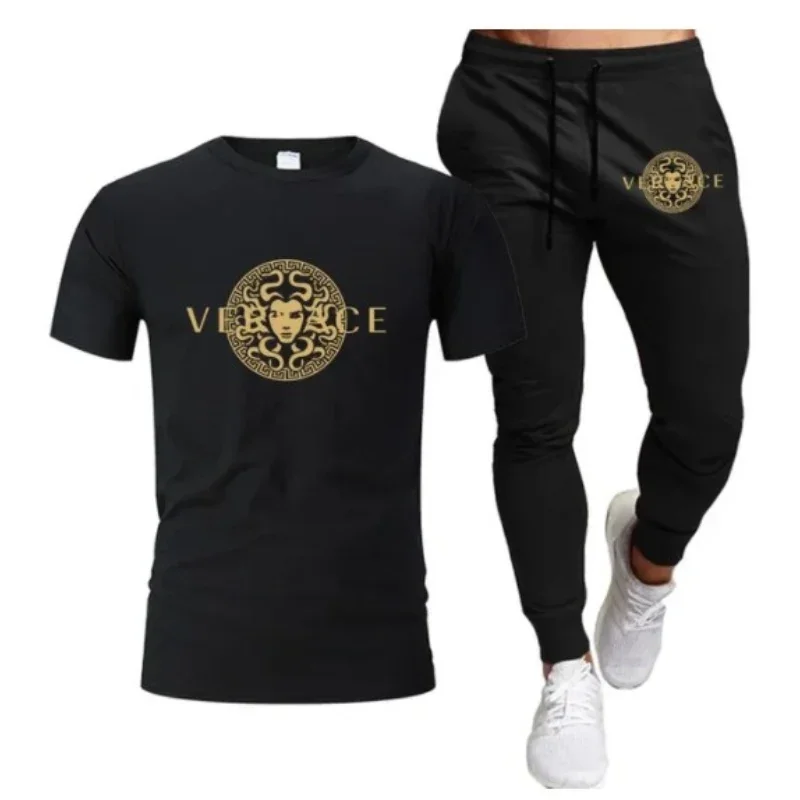 Men's Printed Fitness Tshirt and Pants Set, Urban Tracksuit, Men's Running Wear, Intel Suit