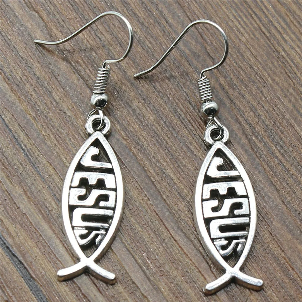 Dangle Earrings New Earring 27x10mm Jesus Fish Earrings Women Vintage Jewelry Gift For Women