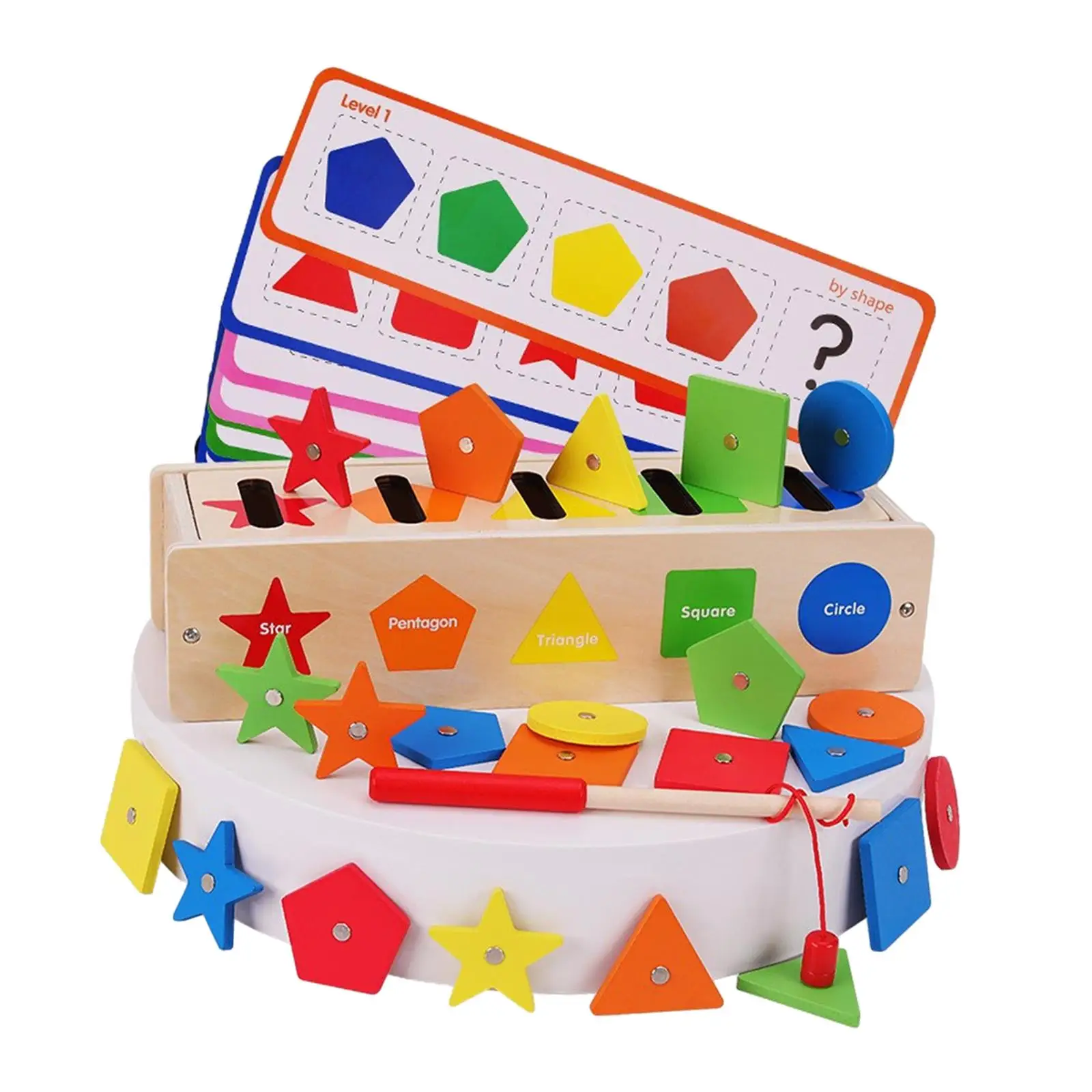 Wooden Color & Shape Sorting Educational Toys Fishing for Baby Kids Children