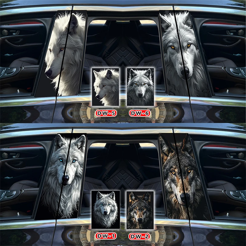 2pcs Wolf Car Sticker Car B-Pillar Vinyl Decal Animal Car Door Post Decorative Sticker Diy Decorative Sticker