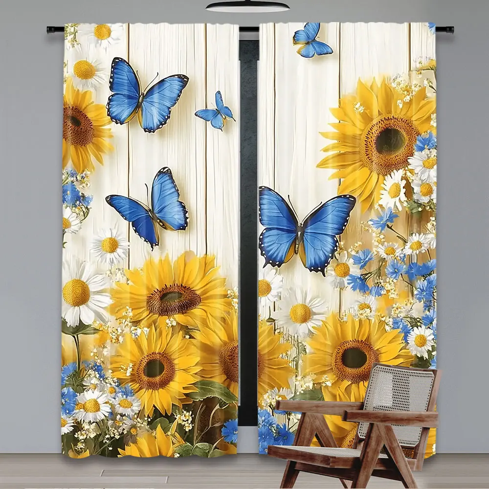 2Pcs Sunlit Sunflower Curtain Perfect Modern Home Decor Gift Suitable For Living Room Bedroom And Many Other Occasions