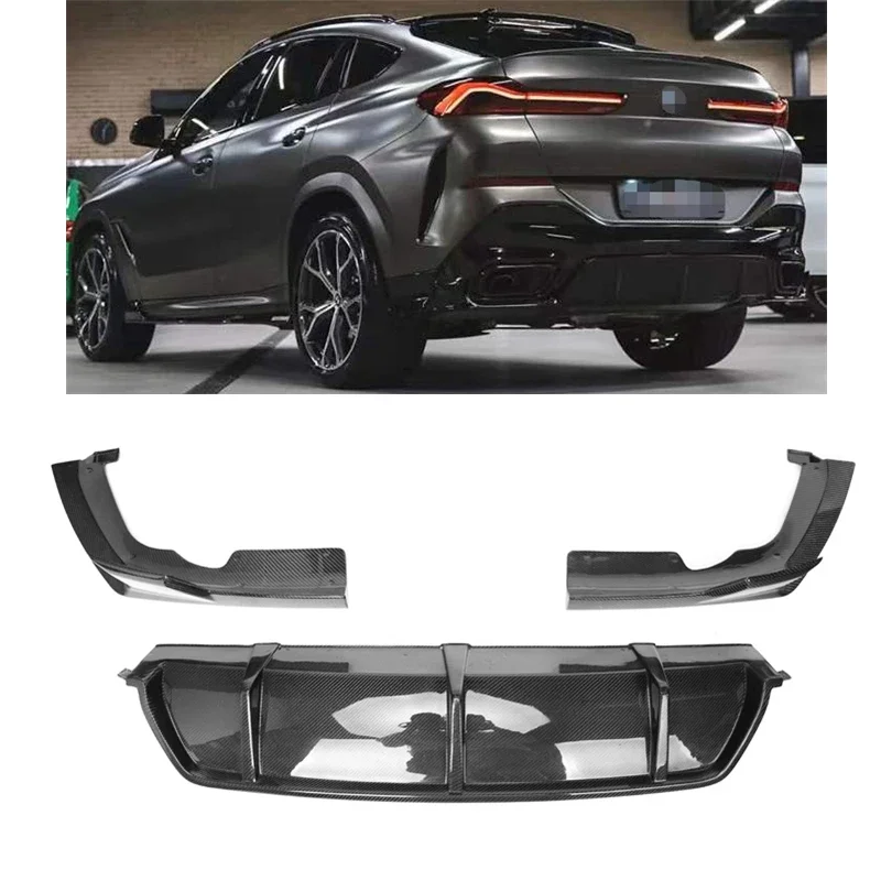 

For BMW G06 X6 2019 2020 2021 2022 Rear Carbon Bumper Diffuser Chin Spoiler Front Splitter 2019+ X6 G06 carbon fiber car bumpers