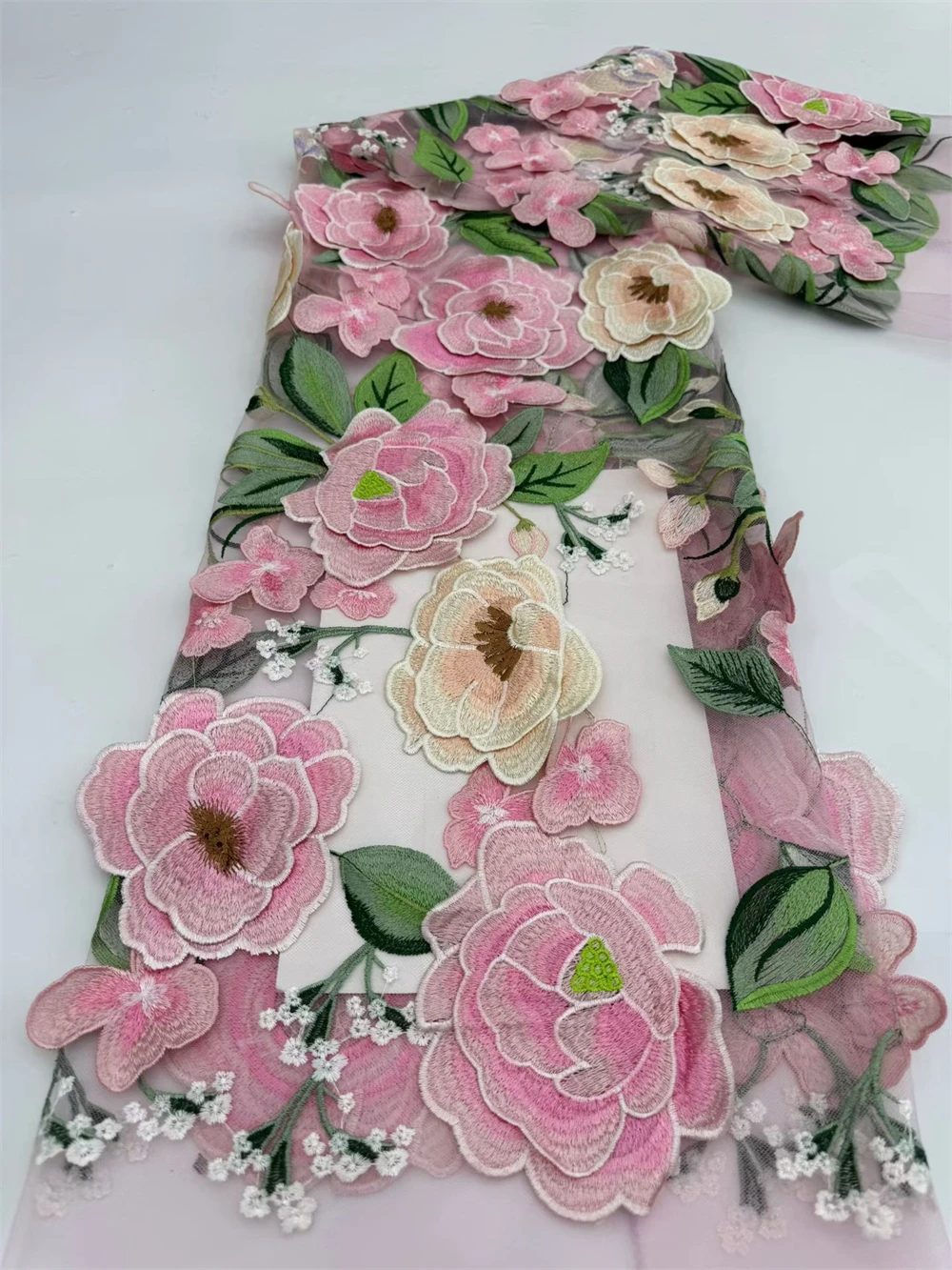 Luxury African Three-dimensional Plate Flower Embroidery Women Wedding Dress 3D Bead Embroidery Guipure Lace Fabric  Material
