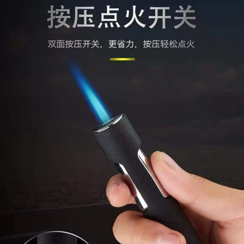 Creative Metal Direct Injection Gas Lighter Portable Cylindrical Windproof Butane Lighter Blue Flame Smoking Accessories