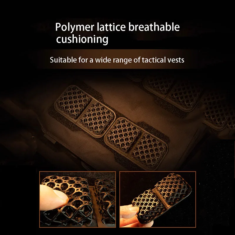 แผ่นรองเสื้อกั๊กยุทธวิธีลายตารางสามมิติ, แผ่นรองหมวกนิรภัย, แผ่นระบายอากาศ, ภายในที่นุ่มสบายสำหรับการฝึกซ้อมและล่าสัตว์ในช่วงฤดูร้อน