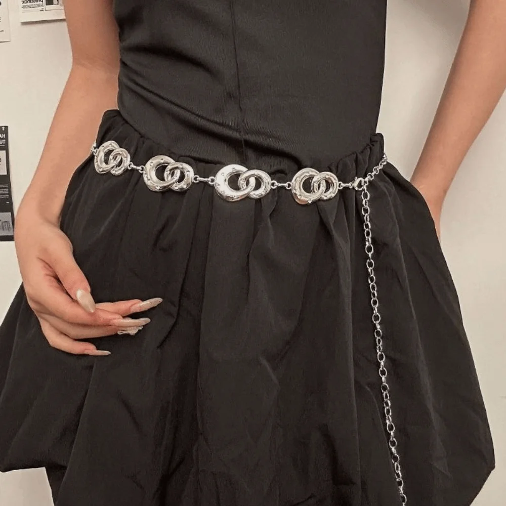 أنيقة معدنية دائرية حلقة الخصر سلسلة الذهب/الفضة مجوهرات الإكسسوار البوهيمي الجسم سلسلة حزام البطن سلسلة فستان حزام سلسلة