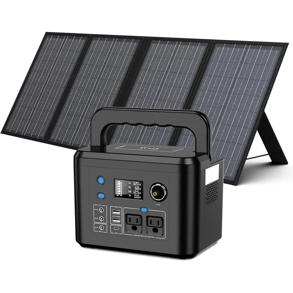 

Portable 350W Generator with 60W Solar Panel, 70,000mAh Battery, 110V AC Outlet for Outdoor Adventures