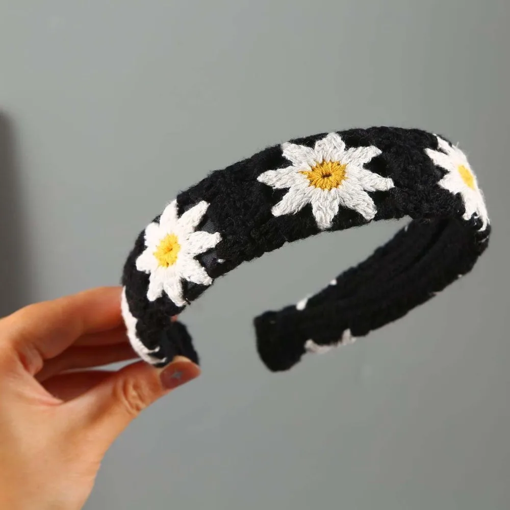 

Seaside Colorful Wide Floral Hair Hoop Woven Soft Flower Hollow Headband Polyester Sweet Bohemian Daisy Haiband Women