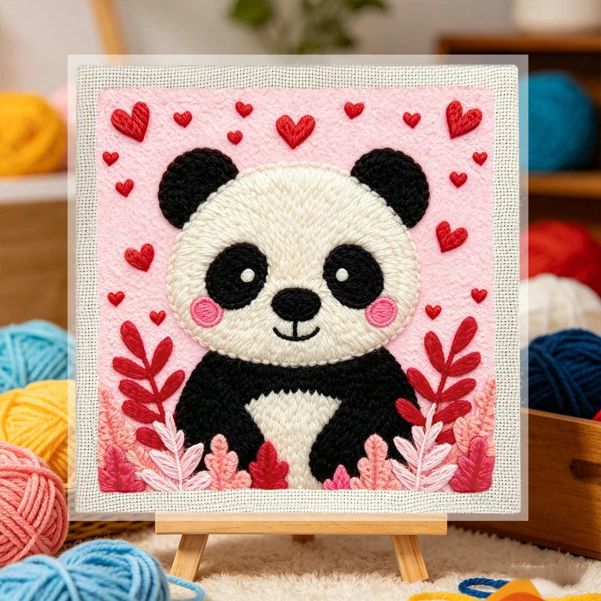 1 Set Love Panda DIY Stickerei-Set für Anfänger, Stick-Starter-Kit, Kreuzstich-Kunstgeschenk, Nadelarbeiten – Detail 1