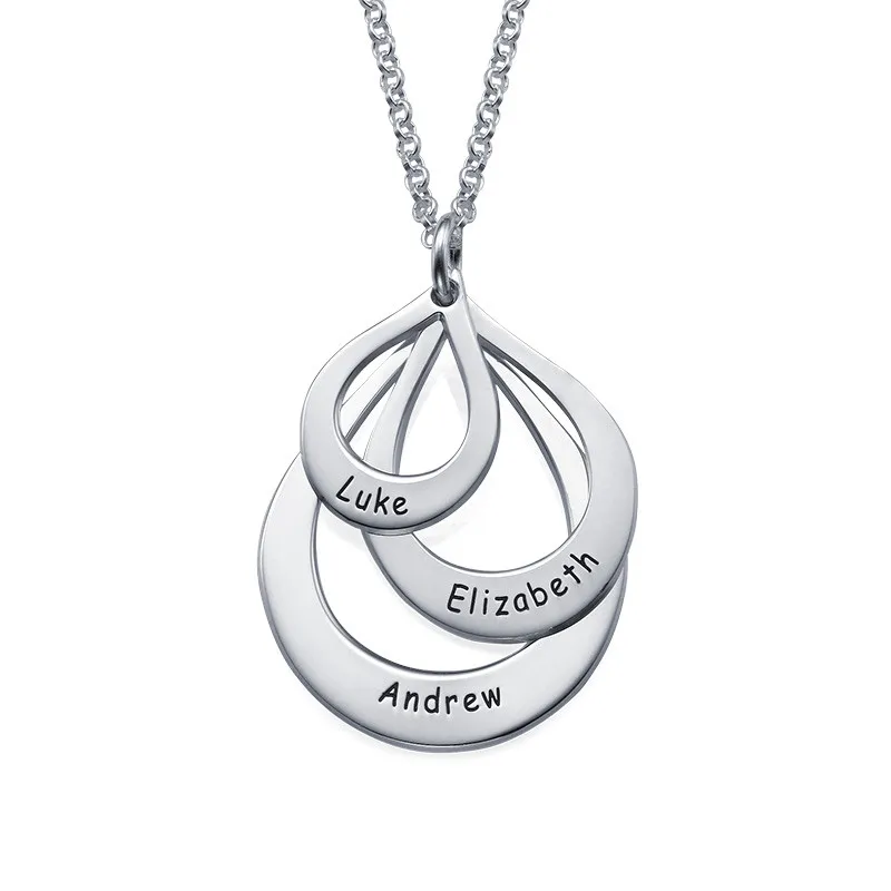 

Personalized Engraved Names Necklace Customized Water Drop Shape Stainless Steel Jewelry Gifts for Women