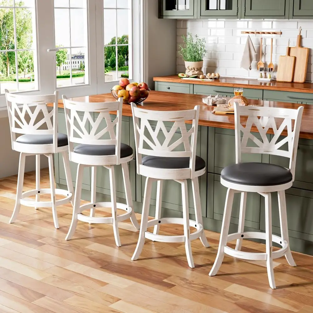 

Barstools Set of 4, Farmhouse 24 Counter Height Bar Stools with Backs, Lotus Pattern Carved Bar Chair with Solid Wood Legs amp