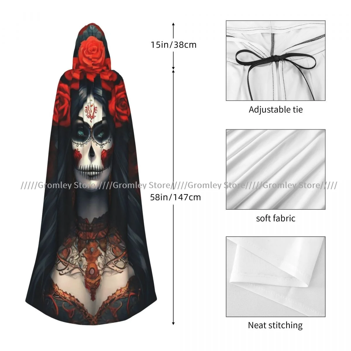 Day Of The Dead Woman Art Witch Cloak Halloween Cosplay Costume Adult Unisex Cloak Retro Ages Cape