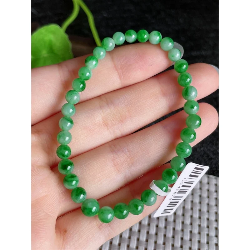 

Myanmar Natural a Bracelet Bead Ice-like Full Green round Beads Jade 34 Pieces 8.49