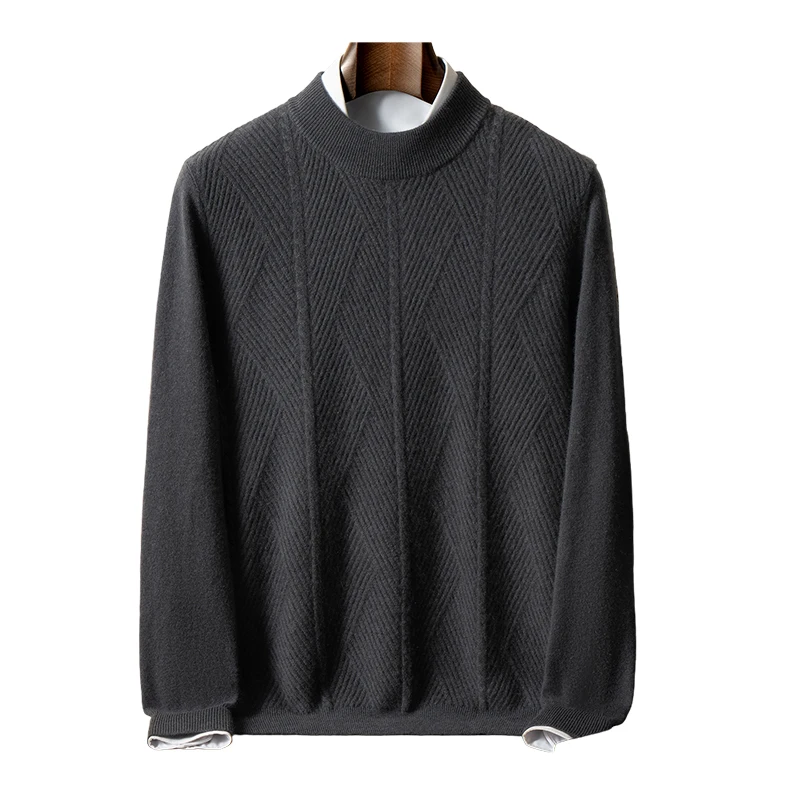 

Жаккардовая полуводолазка 12-Gauge, свитер из 100% чистого кашемира, мужской свободный повседневный базовый трикотаж