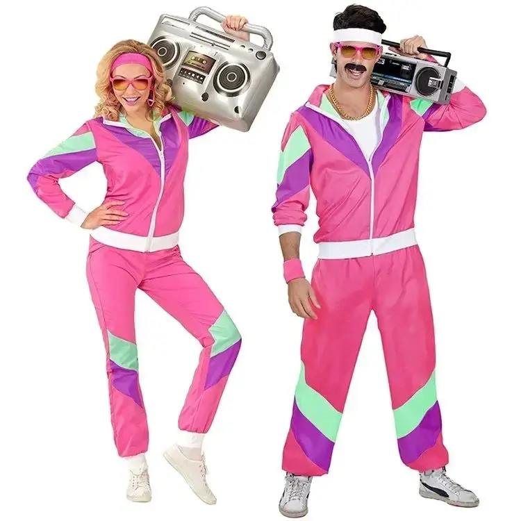 Costume da Halloween retrò anni '80 Disco Hiphop Sport Jaet Set di abbigliamento sportivo casual da donna Studente Scuola orm Abito da lavoro