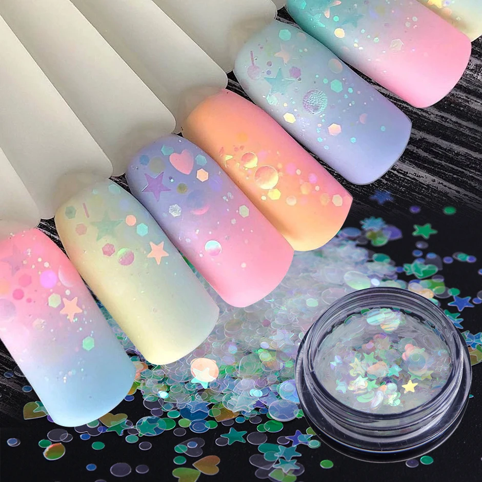 1box Iridescent Sparkly AB Sequins Nail Glitter Star Heart Flower Chunky Flakes Paillette Spring Valentine Art Decor NTAB01-15