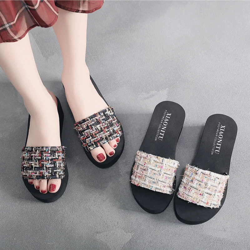 Women Wedge Slippers Summer New Fashion Thick Soled Non Slip Inner Heightening Home Women Indoor Beach Black Gold Slippers