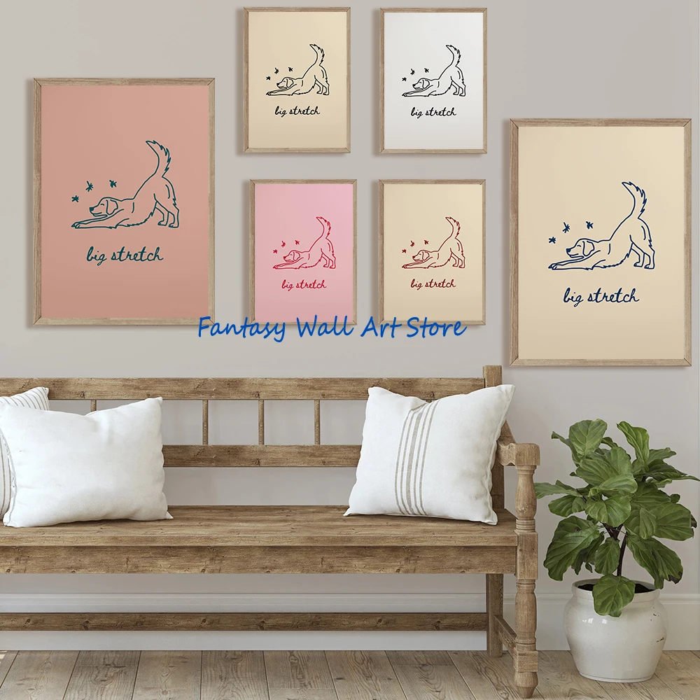 Golden Retriever Big Stretch Dog Minimalist Line Art Playful Pet Cute Golden Retriever Dog Poster Canvas Painting Wall Pictures