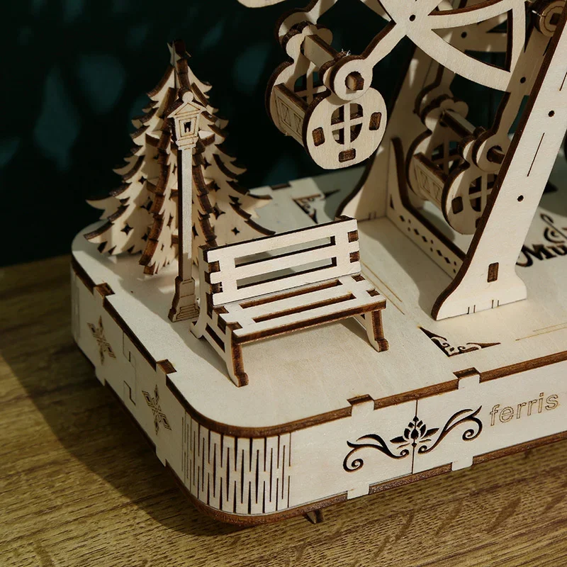 Carillon con ruota panoramica Modelli miniature fai-da-te Puzzle in legno 3D Giocattoli Modello Kit Rilassamento Decompressione Assemblaggio Giocattolo per regalo per bambini