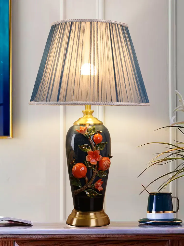 Living Room Table Lamp New Chinese European Luxury Ceramic Enamel Colored Copper Bedroom Bedside Lamp Creative Warm Home