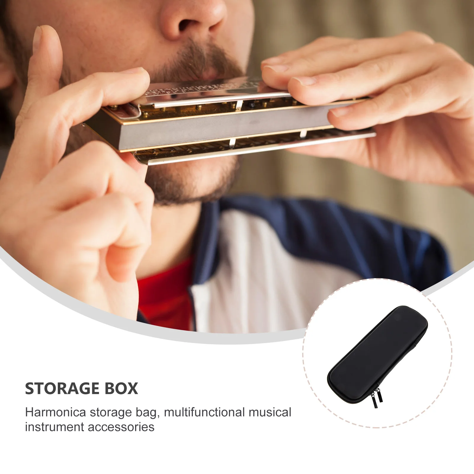 

Harmonica Case Storage Bag Zipper Shockproof EVA Pouch Portable Accessory Holder Student Lightweight Travel Size Black