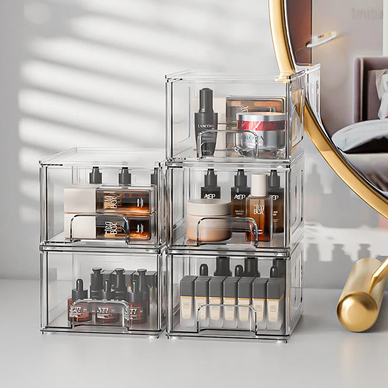 Clear Stackable Storage Drawers Acrylic Bathroom Makeup Organizer Plastic Bins for Vanity Kitchen Cabinets Pantry Organization