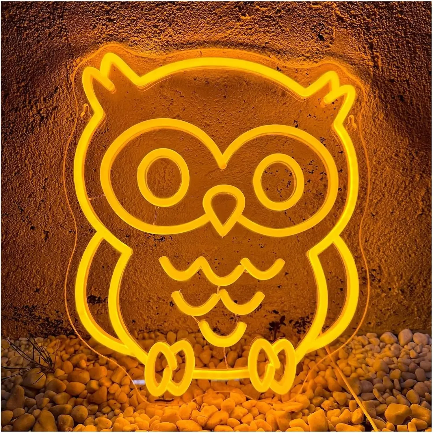 Cute Owl Neon Sign Yellow Cartoon Animal LED Wall Art Acrylic USB Powered Dimmable Light Decor for Kids Room Home Party
