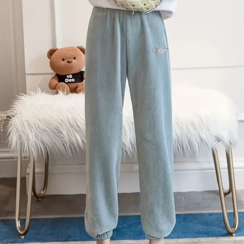 

Winter Plush Pajama Pants for Women Soft Fleece Lined Thermal Lounge Wear Warm Elastic Waist Sleep Pants Cozy Home Clothing